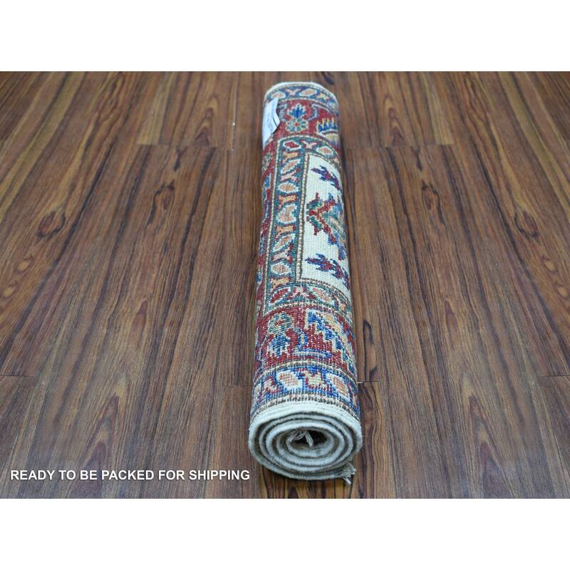 Shahbanu Rugs Ivory Super Kazak Tribal and Floral Design Extra Soft